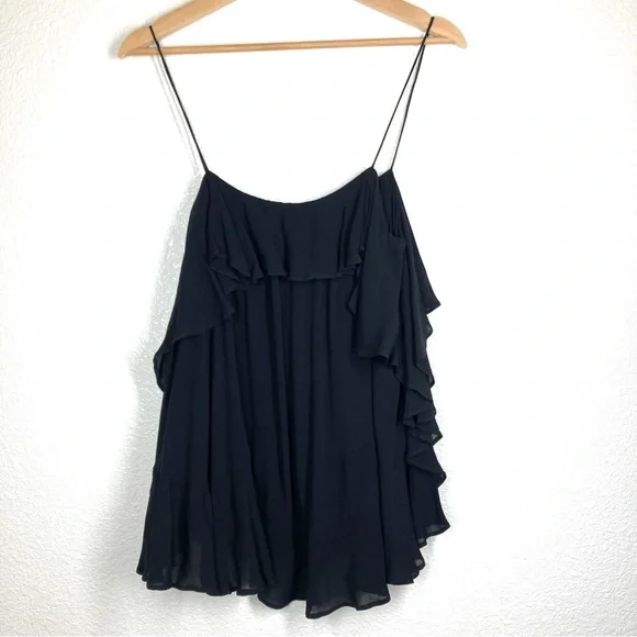 Free People Cascades Black Ruffle Tank Top XS Semi Sheer Flowy Top - Picture 3 of 14